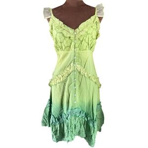 Chaudry Ombre Ruffle Lace Mini Dress Women S Green Fairycore Boho Deadstock NWT